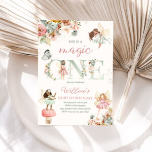 1 Editable Fairy Magic One Birthday Party Invitation Whimsical Wildflower Fairy 1st Birthday Magical Floral Fairy Garden Party Instant Download WF 1