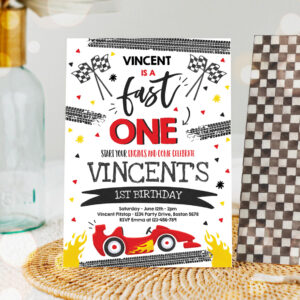 1 Editable Fast One 1st Birthday Invitation Fast One Boy Race Car 1st Birthday Party Invite Fast One Red Race Car Party