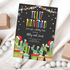 1 Editable Feliz Navidad Christmas Fiesta Invitation Cactus Mexican Holiday Fiesta Xmas Party Download Printable Corjl Template 0273 1