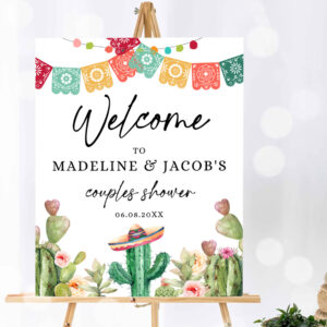 1 Editable Fiesta Cactus Welcome Sign Couples Shower Welcome Desert Mexican Succulent Taco Bout Love Succulent Corjl Template Printable 0404 1