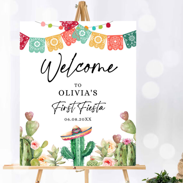 1 Editable Fiesta Cactus Welcome Sign First Fiesta Birthday Welcome Desert Mexican Succulent 1st Succulent Corjl Template Printable 0404 1