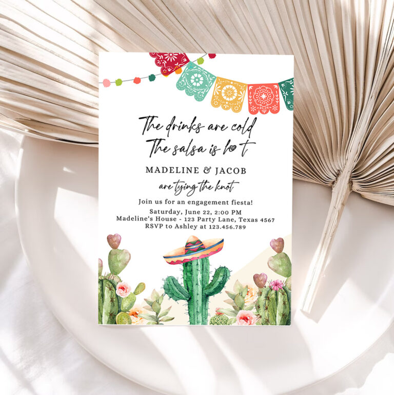 1 Editable Fiesta Engagement Invitation Couples Shower Bridal Mexican Cactus Succulent Desert Floral Printable Invitation Template Corjl 0404 1