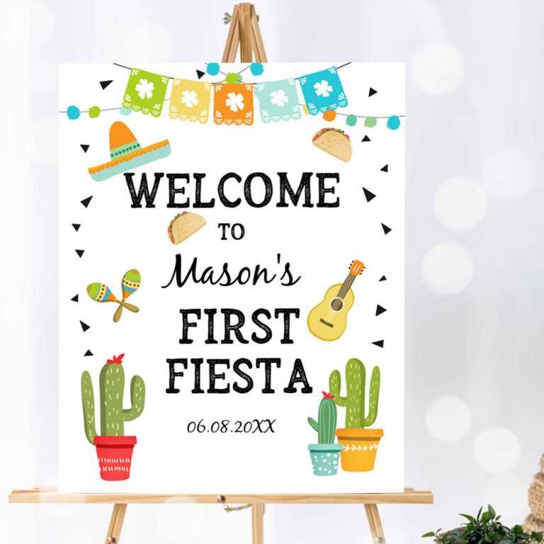 1 Editable Fiesta Welcome Sign First Birthday Fiesta Cactus Mexican Taco Bout Succulent Boy 1st Table Sign Corjl Template Printable 0161 1