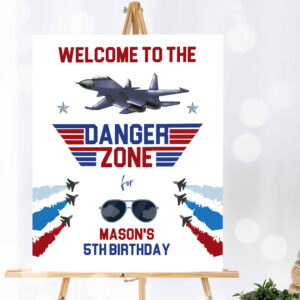 1 Editable Fighter Pilot Birthday Party Welcome Sign Danger Zone Aviator Airplane Boy First 1st Fighter Jet Decor Corjl Template Printable 0469 1