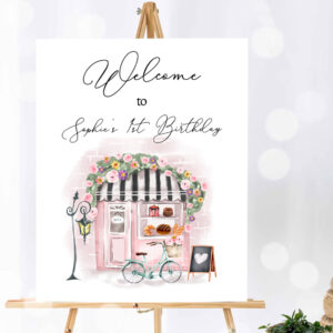 1 Editable French Birthday Welcome Sign Patisserie Tea Party Birthday Floral Pink France Paris Party Parisian Template PRINTABLE Corjl 0441 1