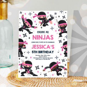 1 Editable Girl Ninja Birthday Party Invitation Pink Karate Birthday Warrior Birthday Party Martial Arts Ninja Party
