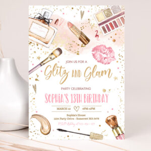 1 Editable Glitz And Glam Birthday Party Invitation Spa Makeup Birthday Party Invitation Blush Pink Gold Spa Tween Party Instant Download KS 1