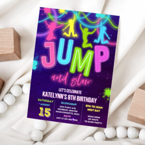1 Editable Glow Jump Invitation Neon Jump Birthday Invite Jump And Glow Party Bounce House Glow In The Dark Jump Party