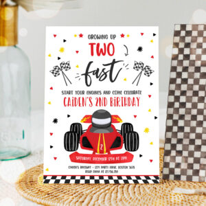 1 Editable Growing Up Two Fast Birthday Invitation Race Car Two Fast Birthday Two Fast Boy Race Car 2nd Birthday Party