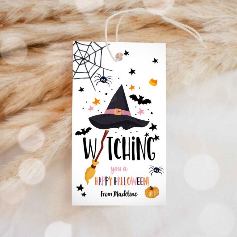 1 Editable Halloween Favor Tags Witching You a Happy Halloween Trick Or Treat Favor Tags Birthday Party Download Printable Template Corjl 0261 1