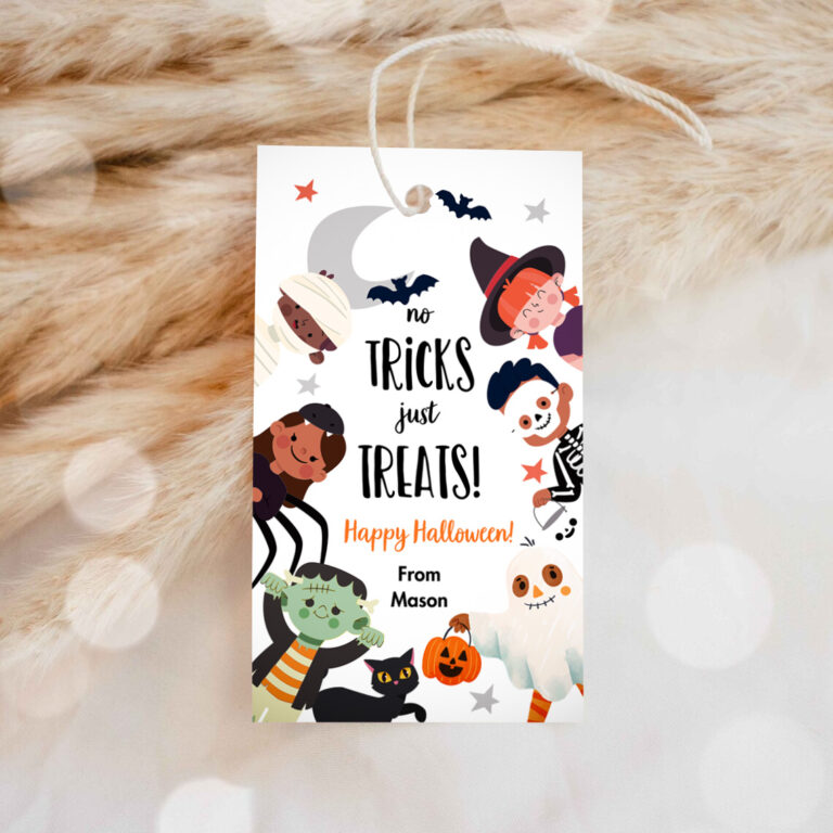 1 Editable Halloween Gift Tag No Trick Just Treats Halloween Treat Tag Trick Or Treat Favor Tags Kids Download Template Corjl 0261 0473 0009 1