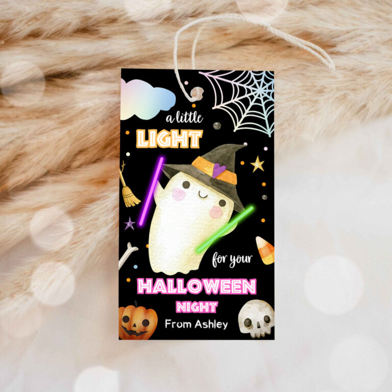 1 Editable Halloween Glow Stick Favor Tags Ghost Gift Tags Trick Or Treat Halloween Night School Treat Download Black Template Corjl 0261 1