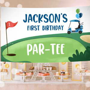 1 Editable Hole in One Backdrop Banner Golf Birthday Boy First Birthday Par tee Golfing 1st Golf Party Download Corjl Template Printable 0405 1