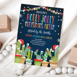 1 Editable Holly Jolly Christmas Fiesta Invitation Cactus Mexican Holiday Xmas Party Feliz Navidad Digital Printable Corjl Template 0273 1