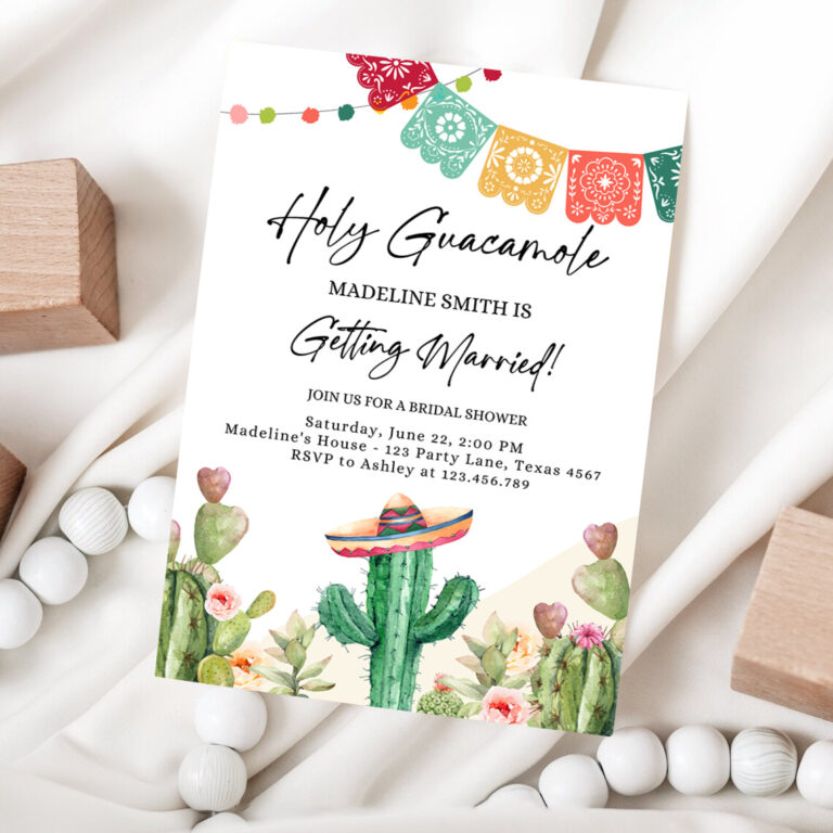 1 Editable Holy Guacamole Bridal Shower Invitation Couples Fiesta Mexican Watercolor Cactus Succulent Desert Template Corjl Printable 0404 1