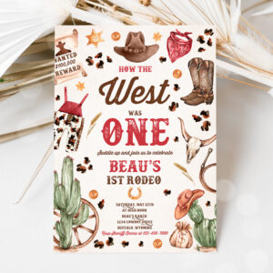 1 Editable How The West Was One Birthday Invitation Cowboy Birthday Invitation Wild West Cowboy 1st Rodeo Birthday