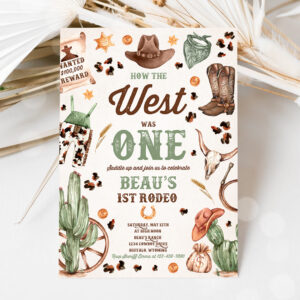 1 Editable How The West Was One Birthday Party Cowboy Birthday Invitation Wild West Cowboy 1st Rodeo Birthday