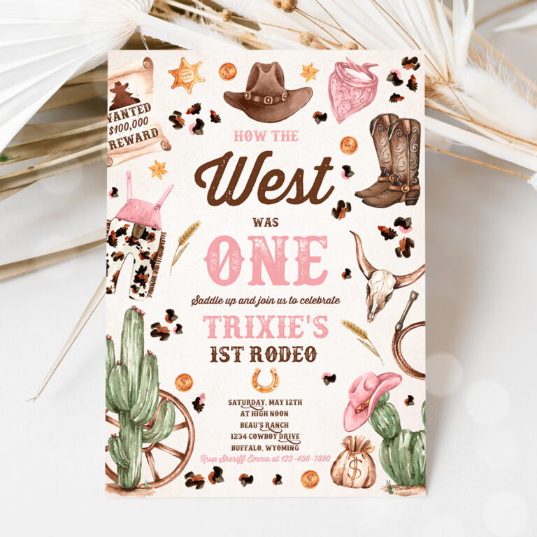 1 Editable How The West Was One Birthday Party Invitation Cowgirl Birthday Invitation Wild West Pink Cowgirl 1st Rodeo Instant Download QW 1