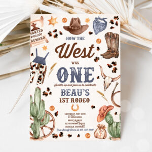 1 Editable How The West Was One Birthday Party Invite Cowboy Birthday Invitation Wild West Cowboy 1st Rodeo Birthday