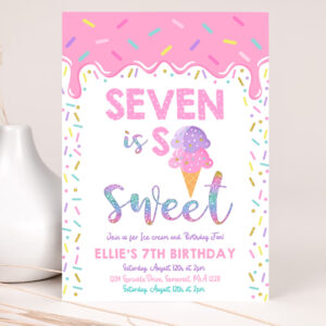 1 Editable Ice Cream Invitation Seven Is So Sweet Birthday Invitation Ice Cream 7th Birthday Party Sweet Ice Cream Party
