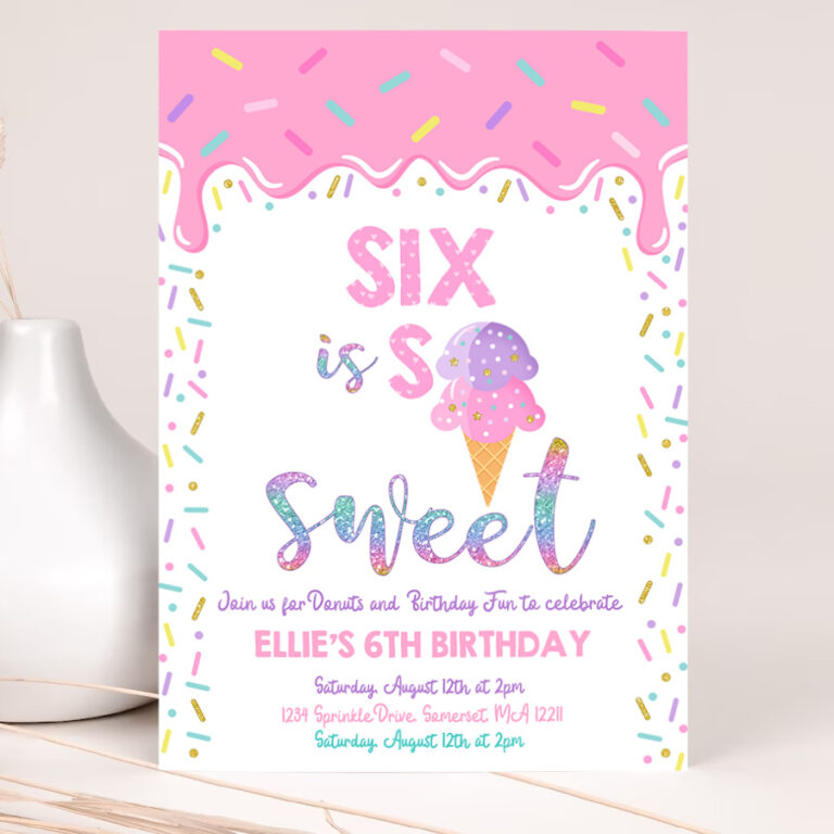 1 Editable Ice Cream Invitation Six Is So Sweet Birthday Invitation Ice Cream 6th Birthday Party Sweet Ice Cream Party