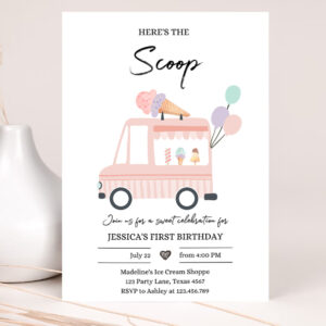 1 Editable Ice Cream Truck Birthday Invitation Ice Cream Truck Invite Modern Ice Cream Shoppe Van The Scoop Invitation