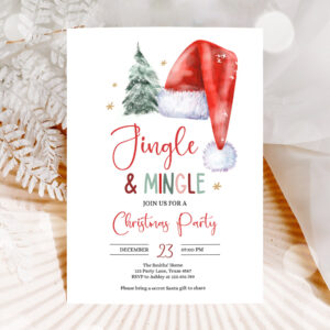 1 Editable Jingle Mingle Christmas Party Invitation Tree Holiday Party Invite Santa Hat Invite Corjl Template Download Printable 0444 1