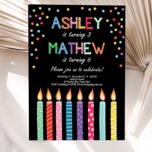 1 Editable Joint Twin Birthday Invitation Twins Candles Confetti Boy Girl ANY AGE Dual Party Digital Download Printable Corjl Template 0277 1