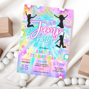 1 Editable Jump Birthday Party Invitation Tie Dye Jump Birthday Party Glow Jump Trampoline Party Lets Jump Party Instant Editable File TN 1