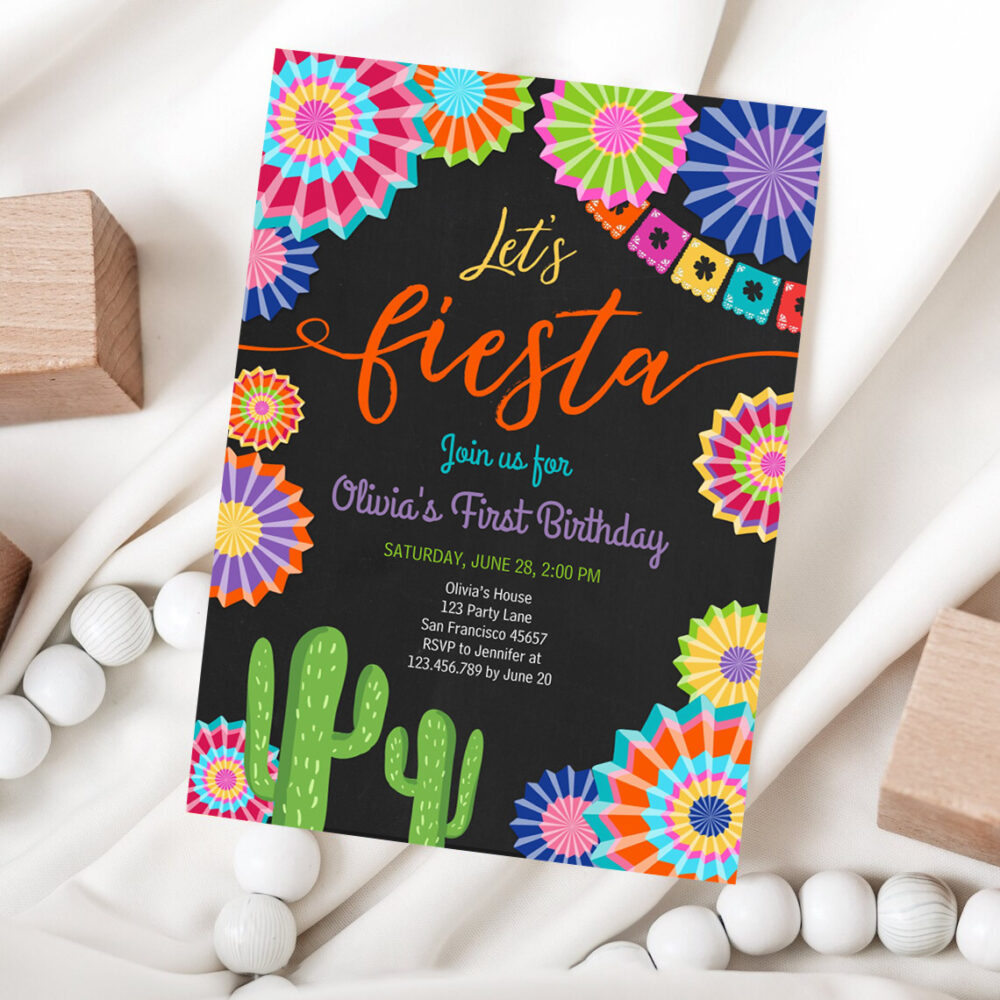1 Editable Lets Fiesta Birthday Party Invitation ANY AGE Girl First Birthday Uno Cactus Cinco Mayo Mexican Download Corjl Template Printable 0236 1