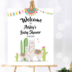 1 Editable Llama Welcome Sign Llama Baby Shower Welcome Baby Sprinkle Cactus Theme Fiesta Mexican Succulent Neutral Corjl Template 0079 1