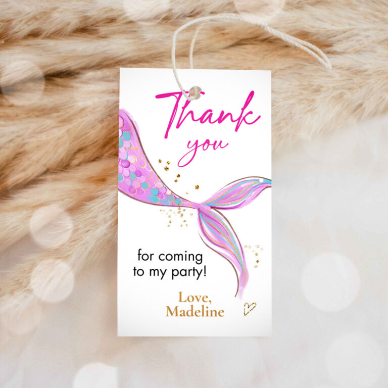 1 Editable Mermaid Birthday Favor Tags Under The Sea Thank you tags Mermaid Party Girl Pink Purple Gold Download Template Corjl PRINTABLE 0403 1