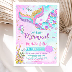 1 Editable Mermaid Birthday Invitation Mermaid Invite Under the Sea Birthday Party