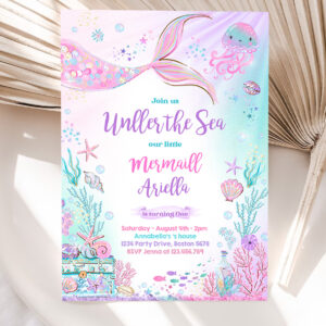 1 Editable Mermaid Birthday Invitation Mermaid Under The Sea Birthday Party Whimsical Mermaid Birthday Party