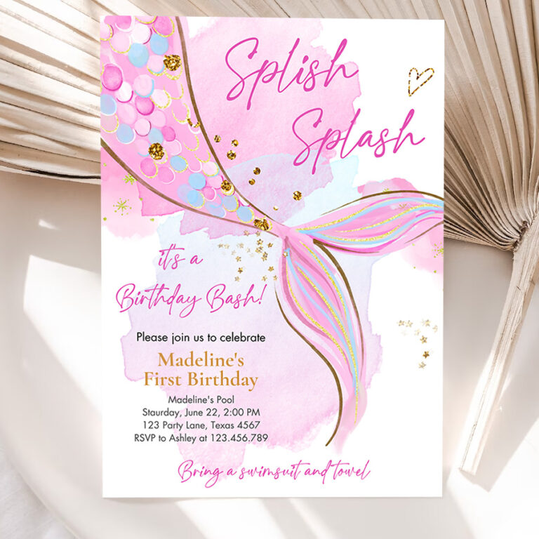 1 Editable Mermaid Birthday Party Invitation Girl Blush Pink Gold Mermaid Birthday Under The Sea Download Printable Template Corjl 0403 1