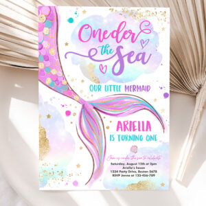 1 Editable Mermaid ONEder The Sea 1st Birthday Invitation Mermaid 1st Birthday Party Pink Gold Whimsical Mermaid Birthday