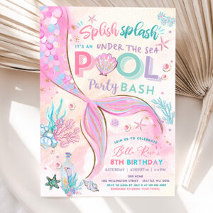 1 Editable Mermaid Under the Sea Pool Party Invitation Girl Birthday Invite Party Birthday Invite Printable Template
