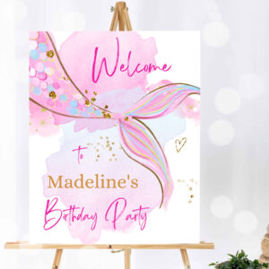 1 Editable Mermaid Welcome Sign Mermaid Birthday Party Sign Girl Mermaid Tail Birthday Decor Welcome Under The Sea Template Corjl PRINTABLE 0403 1