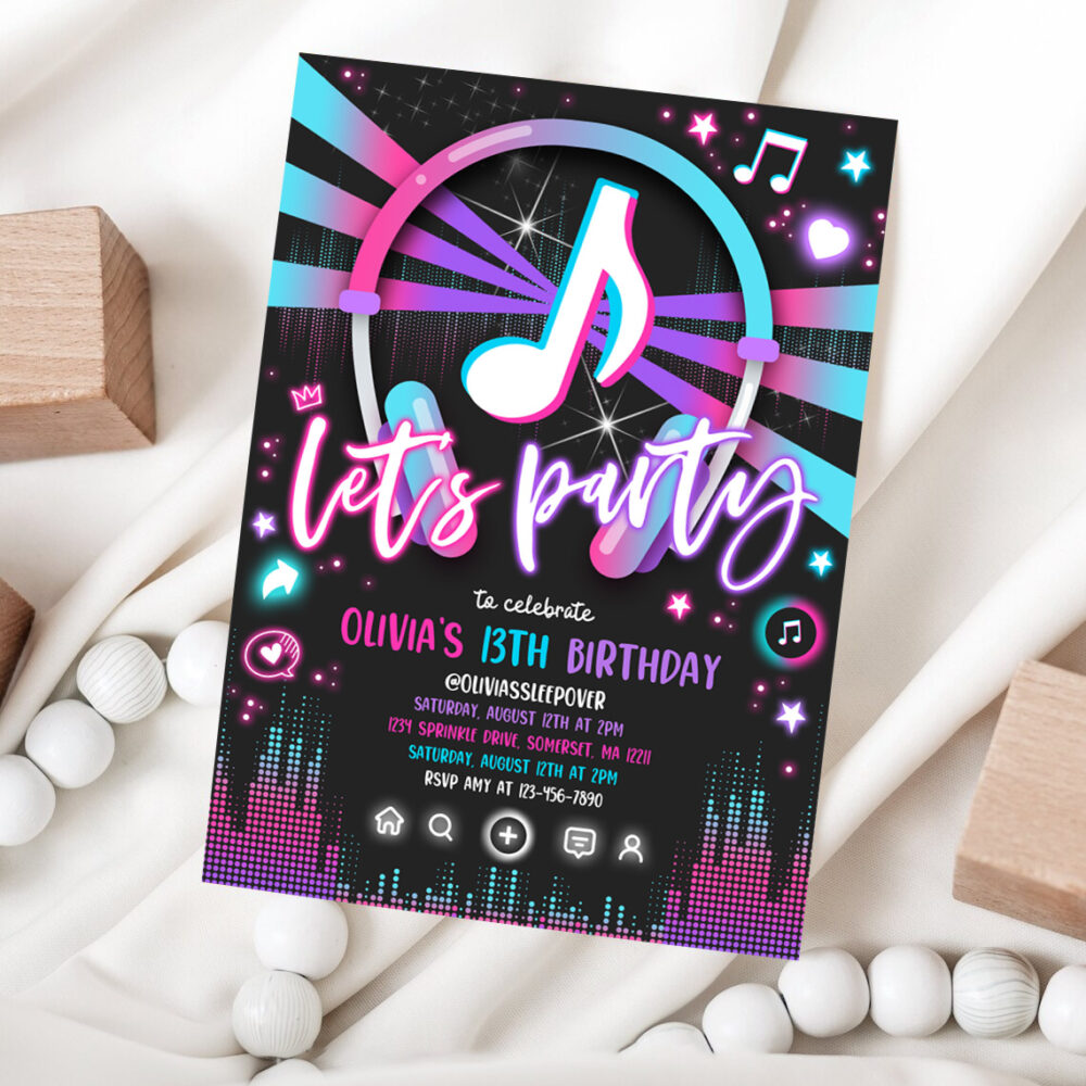 1 Editable Music Birthday Invitation Music App Teen Tween Birthday Party Invite Musical App Social Media Birthday Party