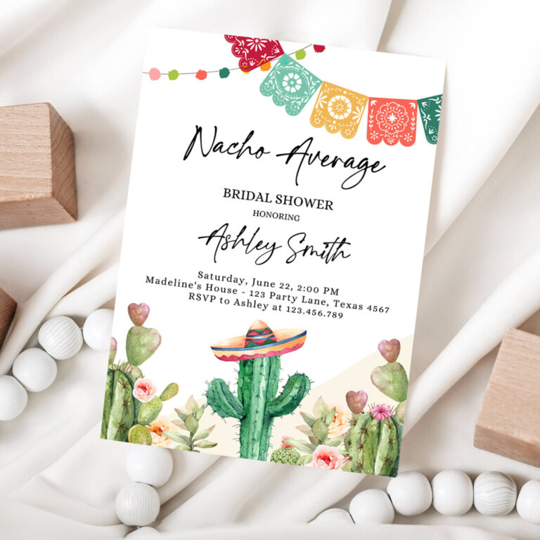 1 Editable Nacho Average Bridal Shower Invitation Couples Fiesta Mexican Watercolor Cactus Succulent Desert Template Corjl Printable 0404 1