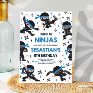 1 Editable Ninja Birthday Party Invitation Karate Birthday Blue Invitation Warrior Birthday Party Martial Arts Ninja Party