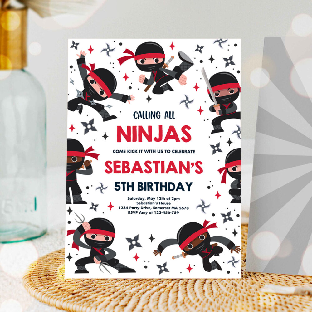 1 Editable Ninja Birthday Party Invitation Karate Birthday Invitation Warrior Birthday Party Martial Arts Ninja Red Party