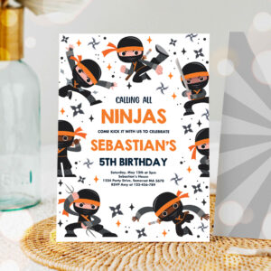 1 Editable Ninja Birthday Party Invitation Karate Birthday Orange Invitation Warrior Birthday Party Martial Arts Ninja Party