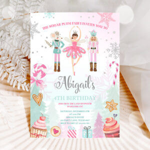 1 Editable Nutcracker Birthday Invite Girl Land of Sweets Invite Winter Pink Girl Sugar Plum Fairy Download Printable Template Corjl 0352 1