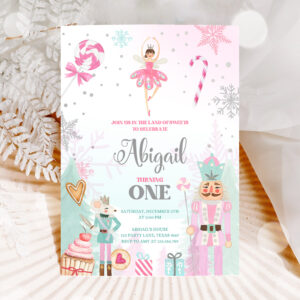 1 Editable Nutcracker Birthday Party Girl Land of Sweets Invite Winter Pink Girl Sugar Plum Fairy Download Printable Template Corjl 0352 1