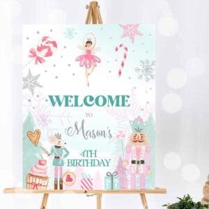 1 Editable Nutcracker Birthday Welcome Sign Winter Birthday Girl Land of Sweets Party Christmas Holiday Sign Template PRINTABLE Corjl 0352 1
