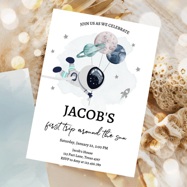 1 Editable Out of This World Birthday Invitation Outer Space Planets Rocket Ship Galaxy Astronaut Silver Boy Corjl Template Printable 0366 1