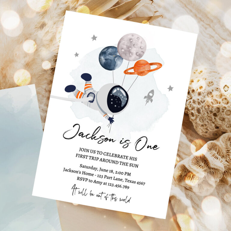 1 Editable Outer Space Birthday Invitation Orange Out of this World Astronaut Trip Around the Sun Download Printable Template Digital Corjl 0366 1