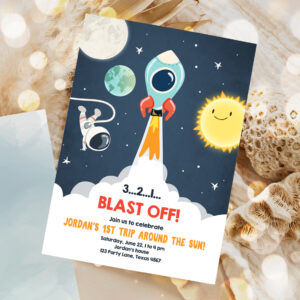 1 Editable Outer Space Birthday Invitation Rocket Astronaut Birthday Space Ship Blast Off Download Printable Template Digital Corjl 0046 1