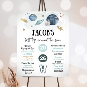 1 Editable Outer Space Birthday Milestones Sign First Trip Around the Sun Boy 1st Birthday Space Galaxy Planets Party Invitation